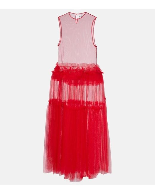 Noir Kei Ninomiya Red Sheer Tulle Maxi Dress