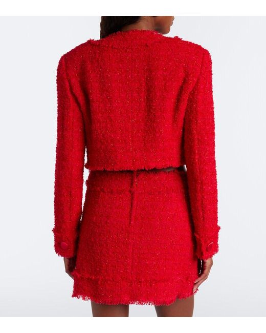 Dolce & Gabbana Red Cropped Cotton-Blend Tweed Jacket