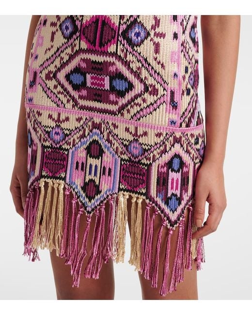 Isabel Marant Purple 'Yasmine' Sleeveless Dress With Fringed Hem And All-Over Embroidery