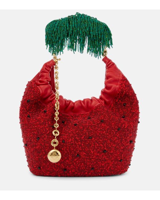 Loewe Red Squeeze Fruit Mini Beaded Leather Tote Bag