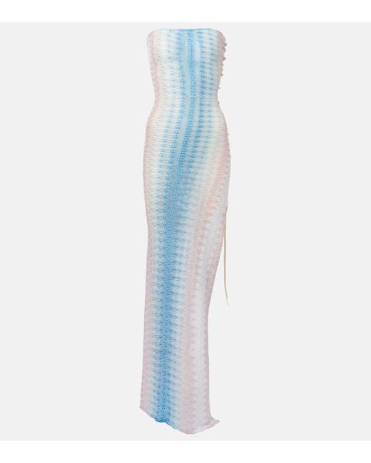 Missoni Blue Zig Zag Semi-Sheer Strapless Maxi Dress