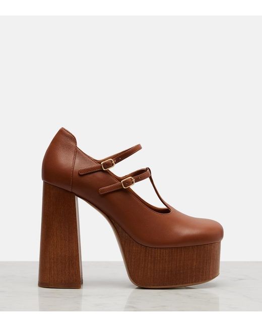 Chloé Brown Loti Leather Platform Mary Jane Pumps