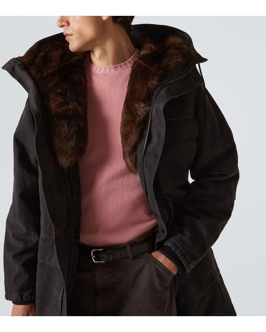 Prada Black Shearling-Trimmed Cotton Parka for men