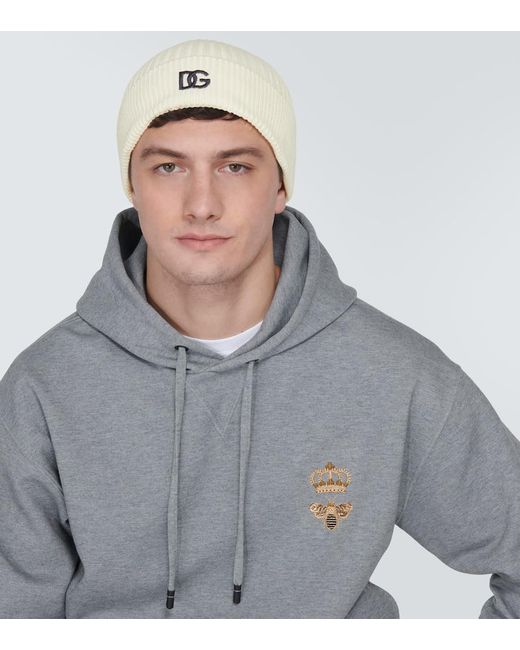 Dolce & Gabbana White Logo Cotton Beanie for men