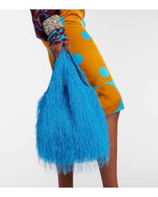 Dries Van Noten Blue Marche Medium Fringed Top-Handle Bag