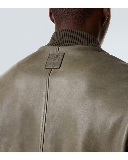 Loewe Green Leather Bomber Jacket for men