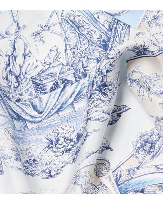 Ferragamo Blue Printed Silk Scarf
