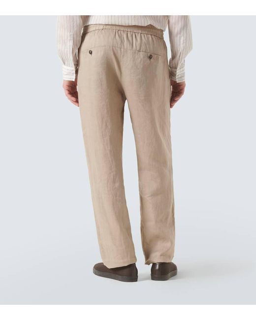 Pantaloni chino in lino di Giorgio Armani in Natural da Uomo