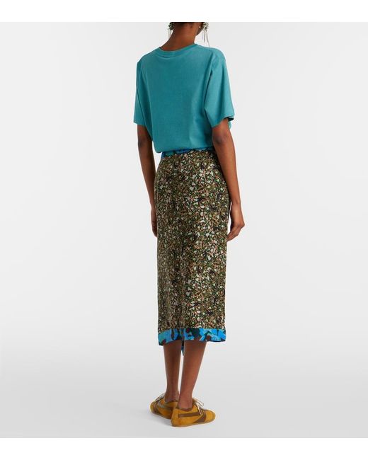 Dries Van Noten Green Printed Ruffled Midi Skirt
