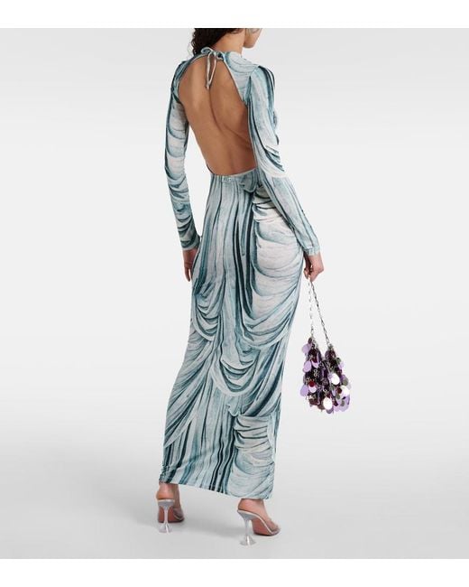 Rabanne Green Printed Jersey Maxi Dress