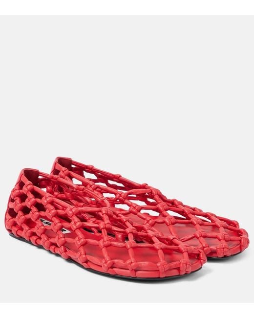 Jil Sander Red Ballerinas Aus Leder