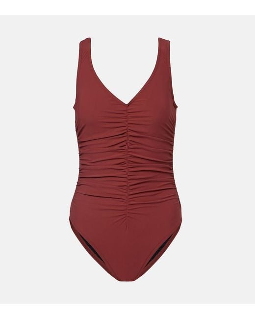 Karla Colletto Red Basics Ruched Swimsuit