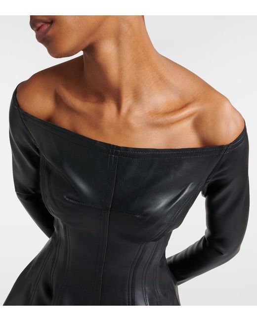Norma Kamali Black Off-shoulder Grace Faux Leather Minidress