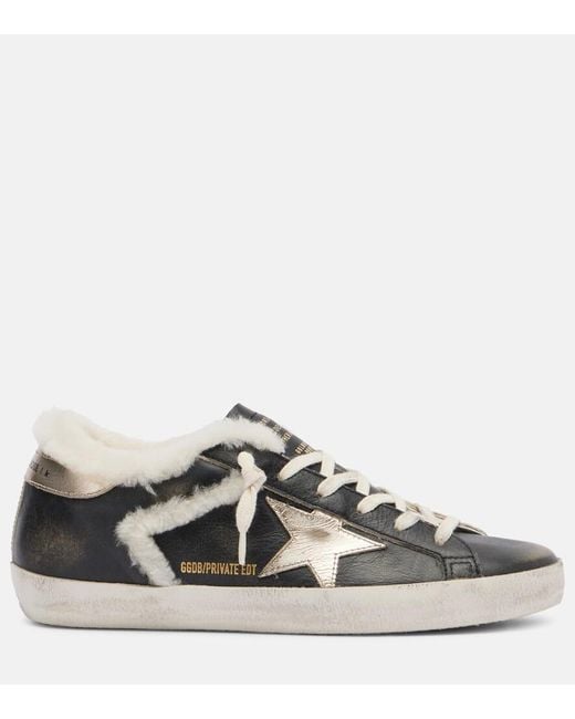 Golden Goose Deluxe Brand Black Super-Star Shearling-Trimmed Leather Sneakers