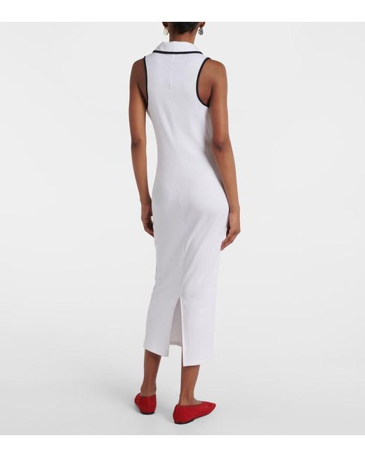 Veronica Beard White Darien Ribbed-Knit Cotton-Blend Polo Dress