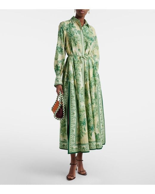 ALÉMAIS Green Sara Printed Cotton And Silk Shirt Dress