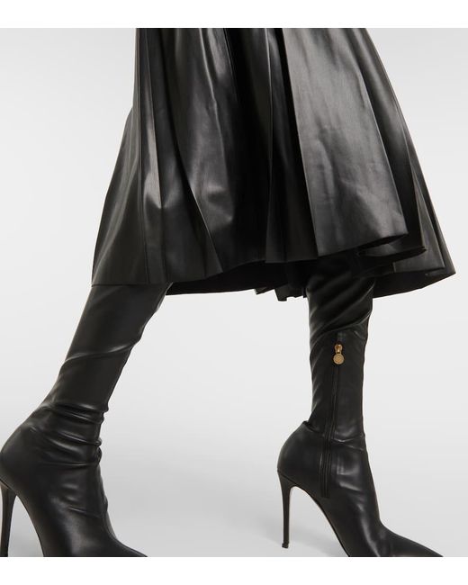 Veronica Beard Black Herson Pleated Faux Leather Midi Skirt