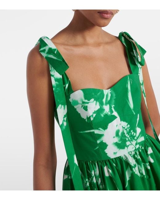 Erdem Green Floral Cotton Poplin Midi Dress