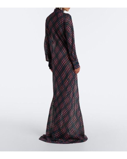 Dries Van Noten Blue Checked Lame Shirt Dress