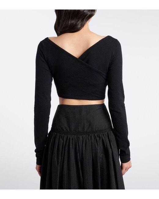 Alaïa Black Cotton-Blend Crepe Wrap Top