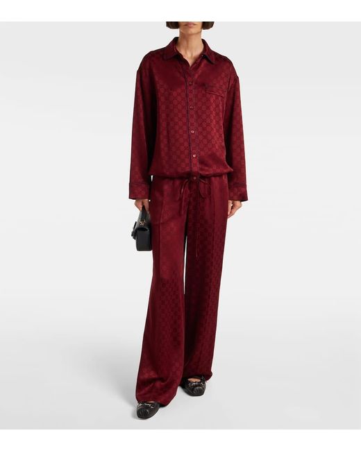 Gucci Red Weite Hose Gg Aus Satin
