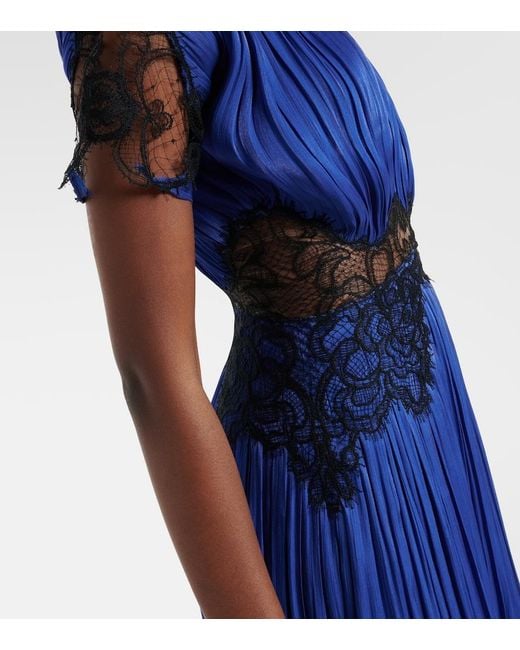 Costarellos Blue Lace-Trimmed Lurex Georgette Gown