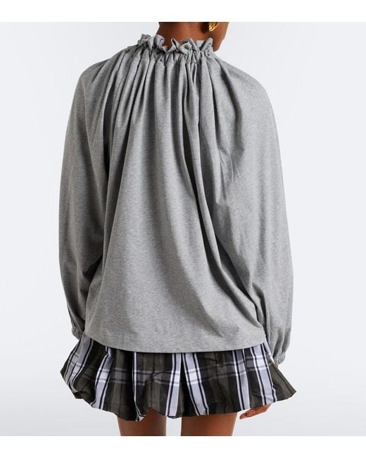 Patou Gray Bow-Detail Gathered Cotton Jersey Top