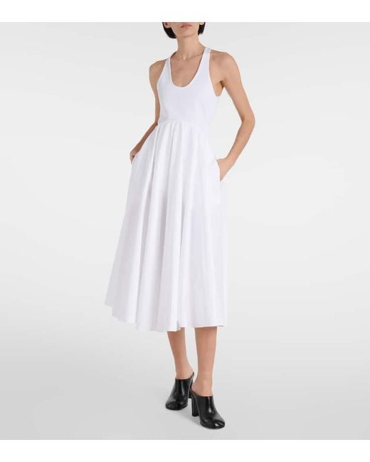 Vestido Midi De Popelin De Algodon Alaïa de color White
