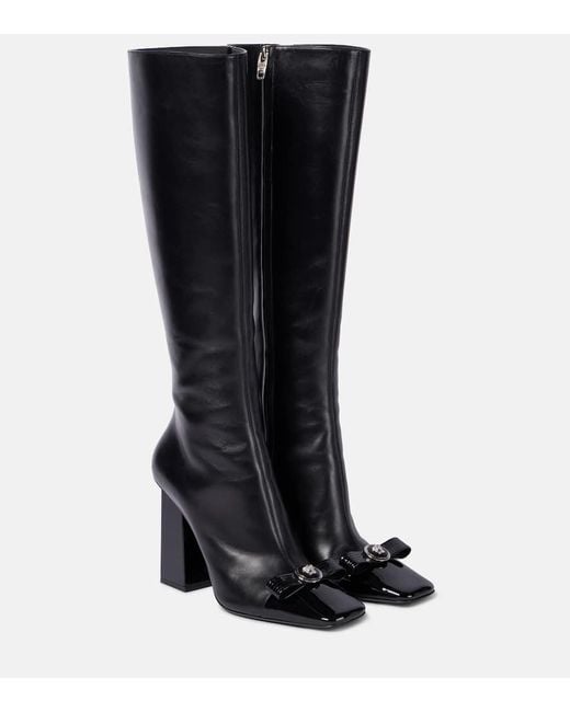 Versace Black Stiefel Gianni Ribbon Aus Leder