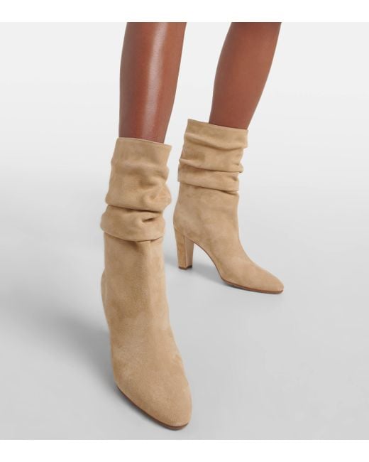 Manolo Blahnik Natural Calasso Suede Ankle Boots