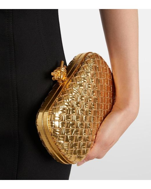 Bottega Veneta Knot Intreccio Metallic Leather Clutch