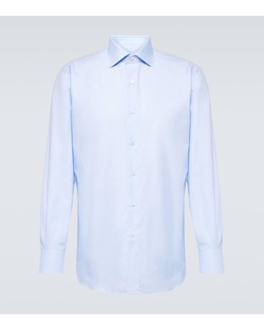 Brioni Blue Cotton Oxford Shirt for men