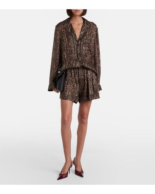 Saint Laurent Brown Leopard-Print Silk Shorts