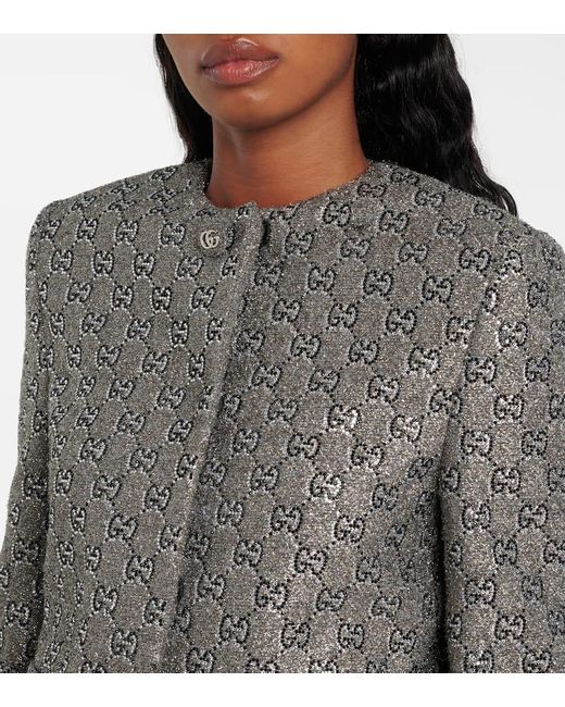 Blazer De Lame Con Gg Gucci de color Gray