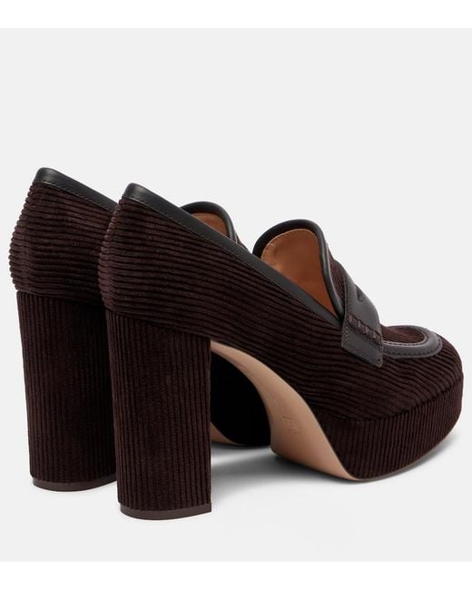 Gianvito Rossi Black Leather-Trimmed Corduroy Loafer Pumps