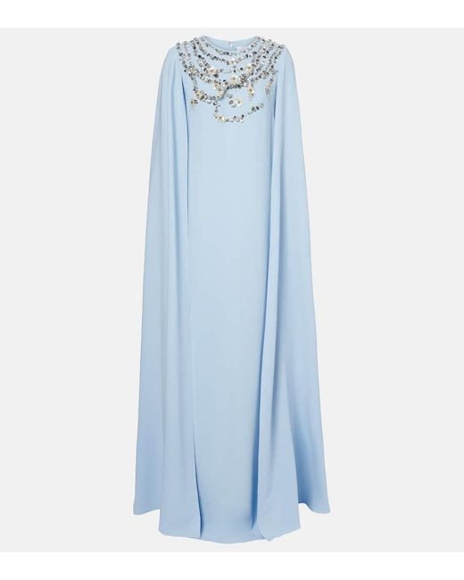 Vestido De Fiesta En Mezcla De Seda Adornado Oscar de la Renta de color Blue