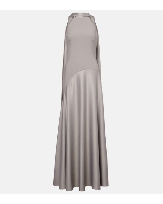 Solace London Gray Cece Satin And Crepe Gown