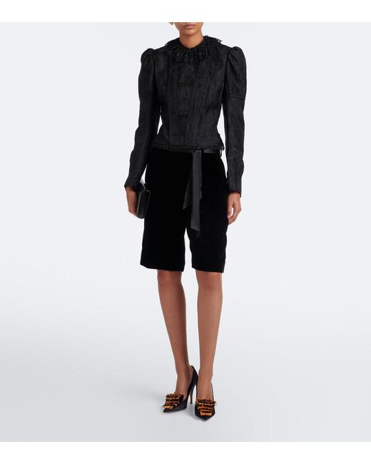 Gianvito Rossi Black Feather-Trimmed Satin Pumps