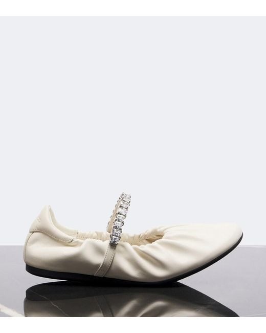 Jimmy Choo White Jade Embellished Leather Mary Jane Flats