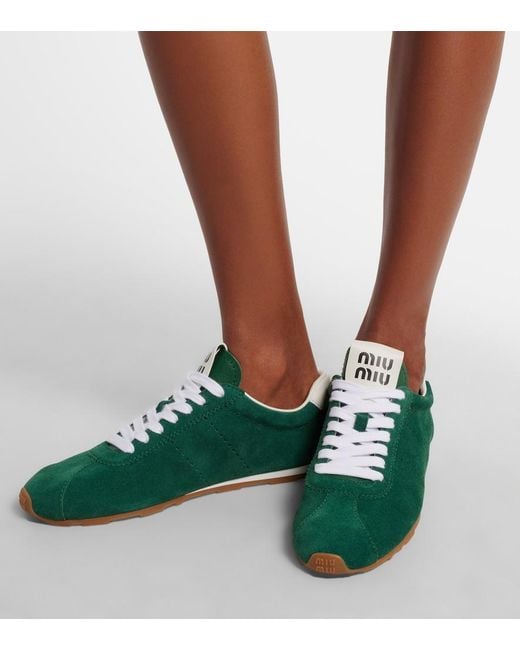 Miu Miu Green Plume Suede Sneakers