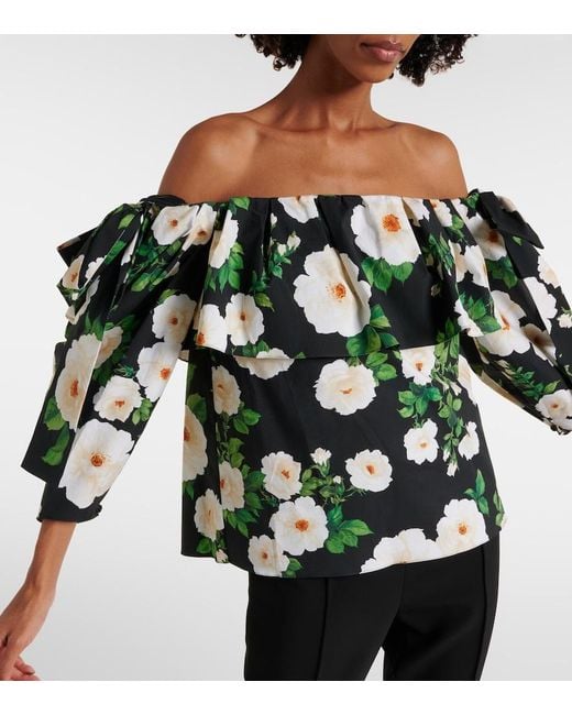 Carolina Herrera Green Floral Off-Shoulder Top