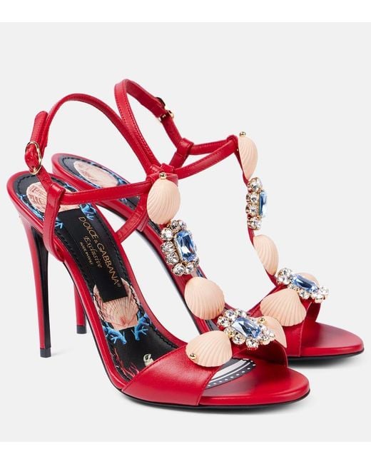 Dolce & Gabbana Red Verzierte Sandalen Capri aus Leder