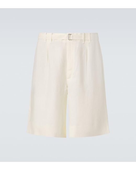 STÒFFA White Belted Linen Bermuda Shorts for men