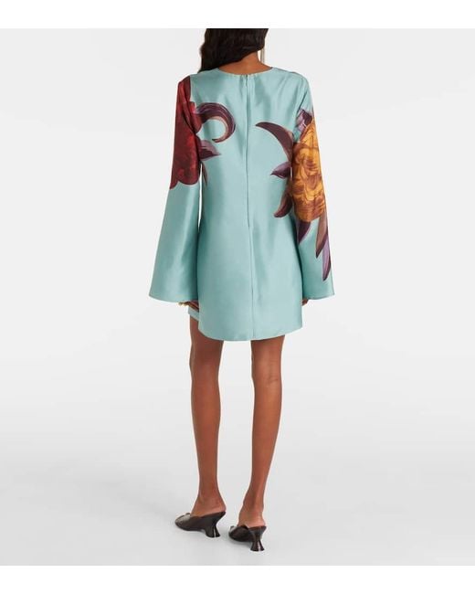 LaDoubleJ Blue Supremes Swing Floral Silk Minidress