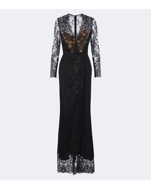 Elie Saab Black Lace-Trimmed Cotton And Silk-Blend Gown