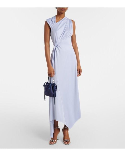 Jimmy Choo Blue Drawstring Mini Embellished Satin Top-Handle Bag