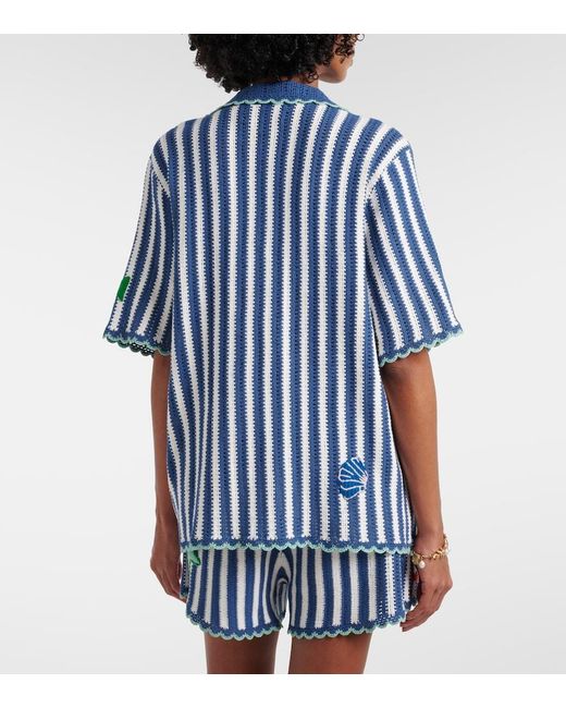 ALÉMAIS Blue Crochet Striped Cotton Shirt