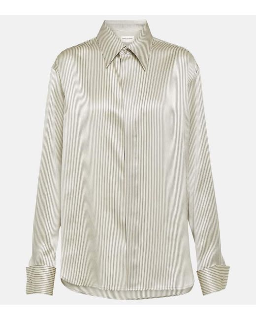 Camicia in raso di seta a righe di Saint Laurent in White