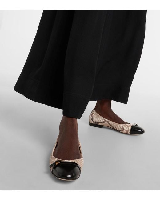 Tod's Metallic Snake-Effect Leather Ballet Flats