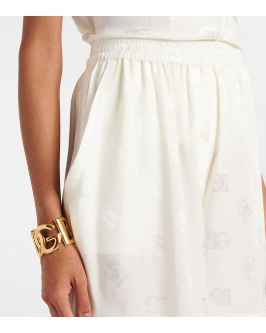 Dolce & Gabbana White Dg Silk Satin Jacquard Shorts